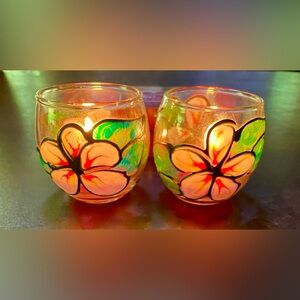 🔥Hand Painted Glass Tea Light Candle Holders - set of 2🔥